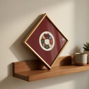 Framed Christmas Wreath Counted Cross Stitch Design Size 6.5"x6.5"